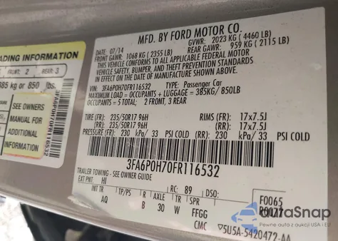 2015 Ford Fusion Se из США, поврежденный, VIN 3FA6P0H70FR116532